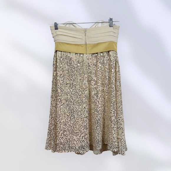 Betsey Johnson Sz 2 Gold/Cream Sweetheart Neck Sequined Party Prom Ball‎ Dress - Picture 4 of 11